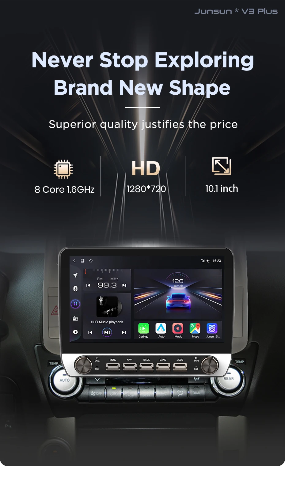 Junsun 10,1" Tasten Drahtloses Carplay AndroidAuto Autoradio für Toyota Land Cruiser Prado150 2009-2013 Bluetooth GPS Navi 4G DSP – Detail 3