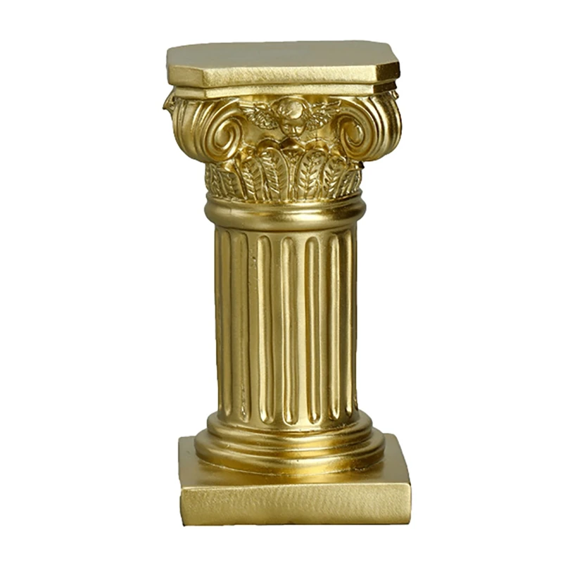 2X Gold Roman Pillar Resin Sculpture Column Decor Roman Pillar Statues Home Living Room Crafts Furnishings