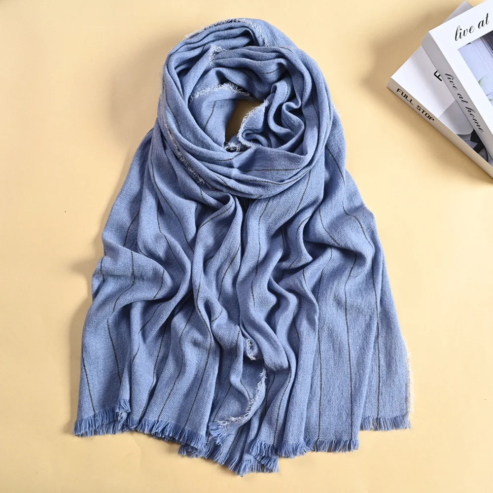 

Solid Color Acrylic Hijab Scarf Shawl Women Autumn Winter Warm Thickened Striped Fringed Neck Hair Wrapped European Simple Scarf