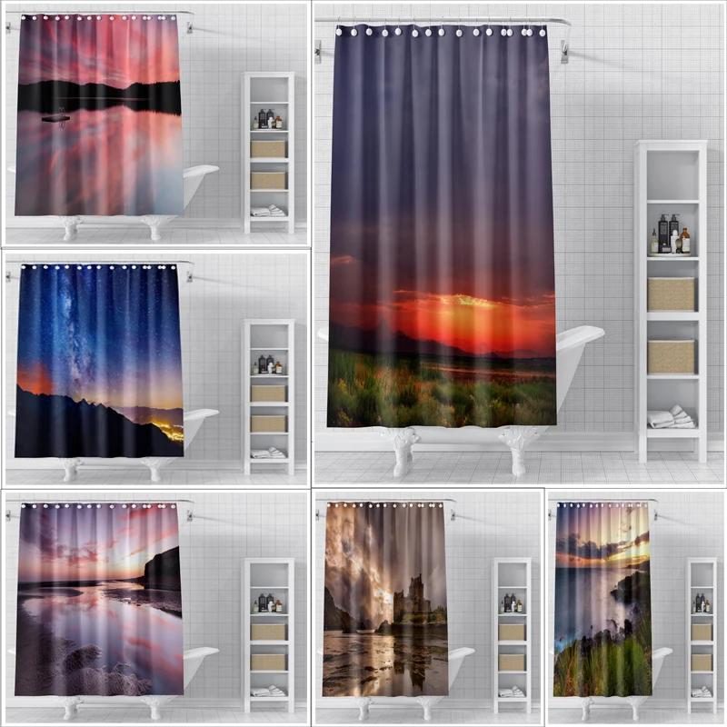 

Landscape Shower Curtain Waterproof Mildew Proof Environmentally Friendly No Punching Shower Curtain