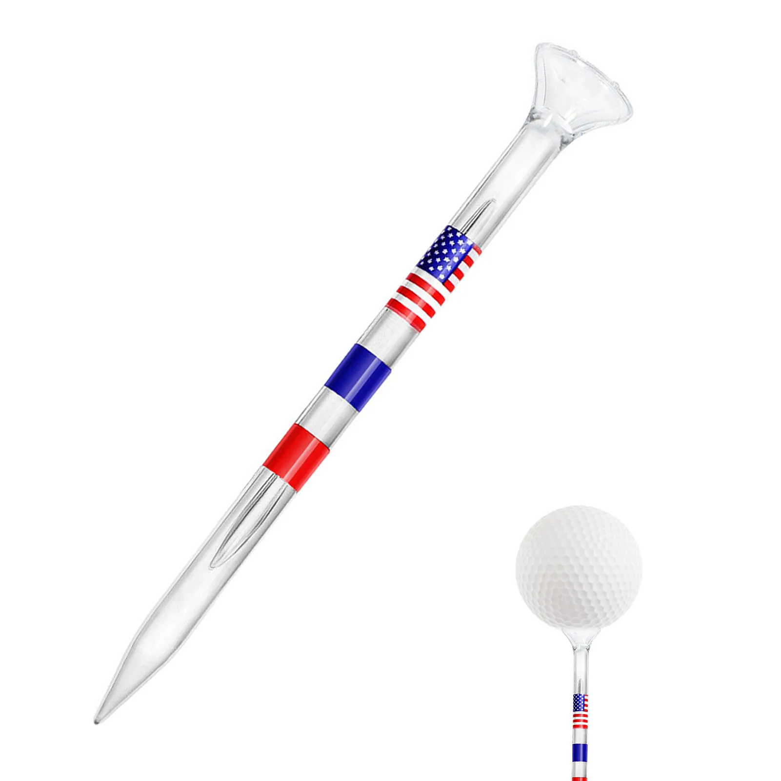 10/25/50Pcs Long Golf Tees Bulk Unbreakable 83mm Transparent USA American Flag Reduces Friction and Side Spin Golf Accessories