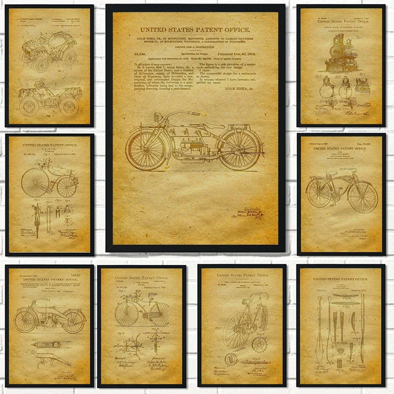 Classic Retro Posters Motorcycle Mechanical Structure Map Weapon Prints Vintage Home Study Room Decor Picture Art Wall Painting