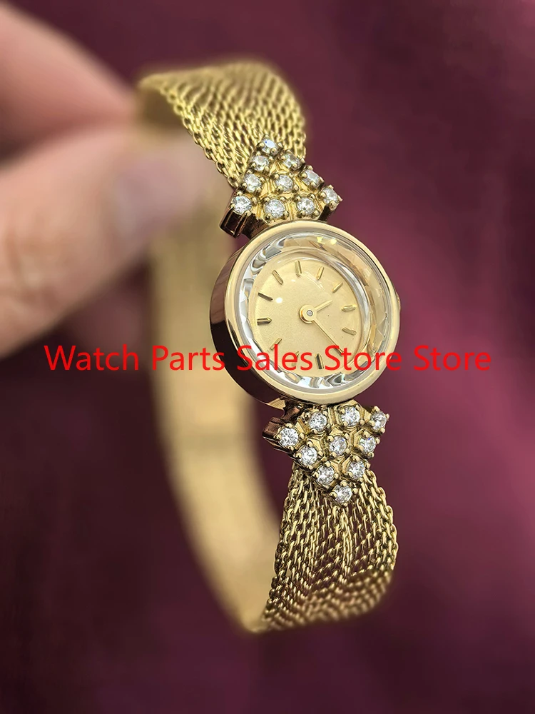 

Vintage court style small gold watch Vintage gold wire mesh with diamond dial medieval high-end temperament women's watch