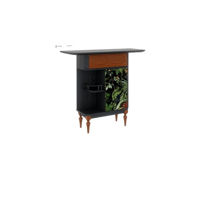 

French retro entrance, living room aisle against the wall, solid wood strip case, medieval American storage cabinet