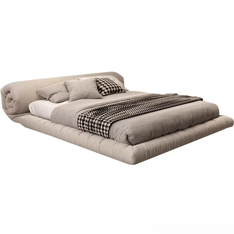 Minimalist master bedroom bed Modern minimalist fabric bed Tatami wabi-sabi 1.8 meters Double wedding bed Storage