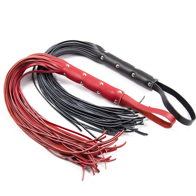 63CM Leather Horse Whip, Horse Training Real Whips, Leather Covered Punk Rivet Handle Whip