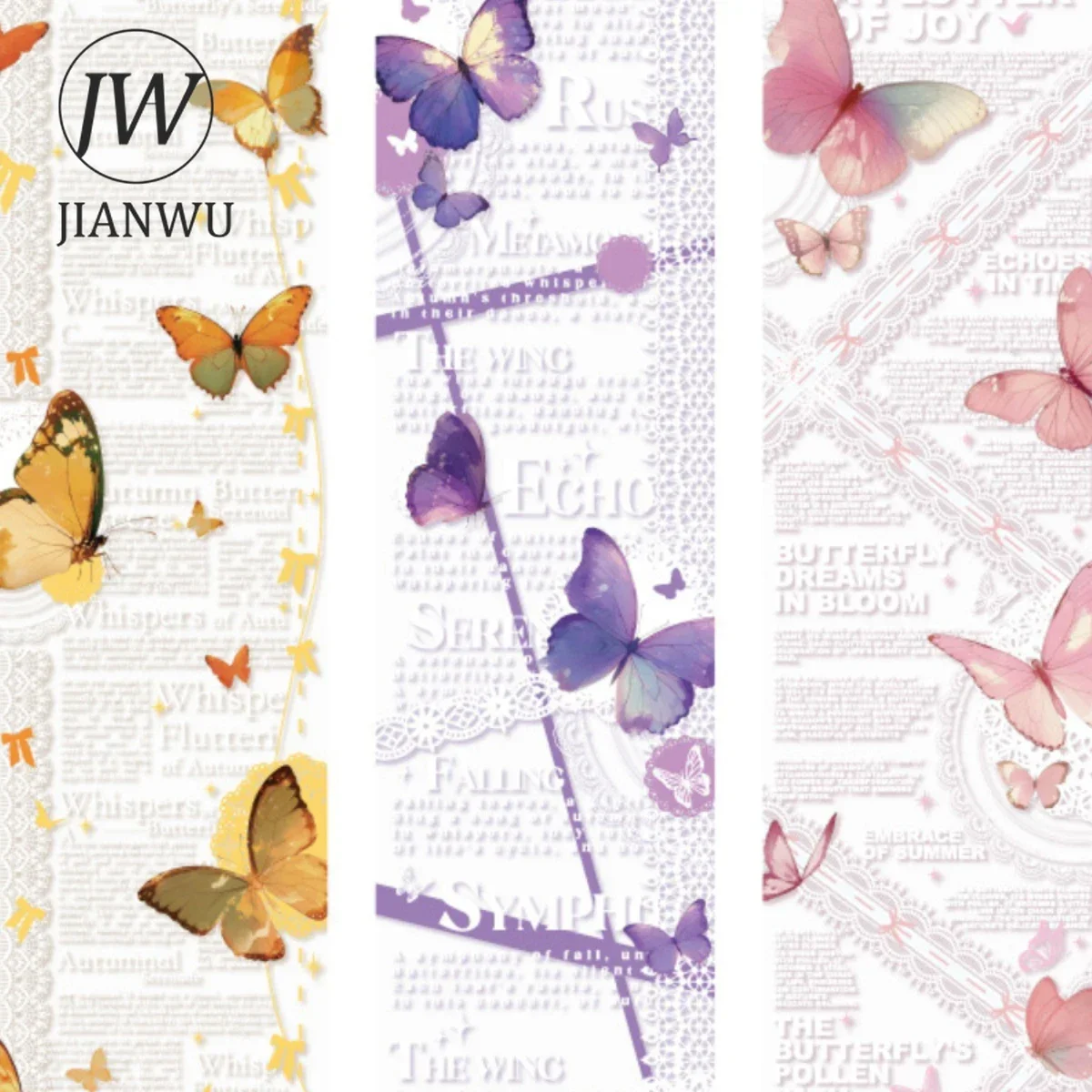 JIANWU 50mm*200cm Butterfly Dream Series Literary Lace Landscaping Material Collage PET Tape Creative DIY Journal Stationery