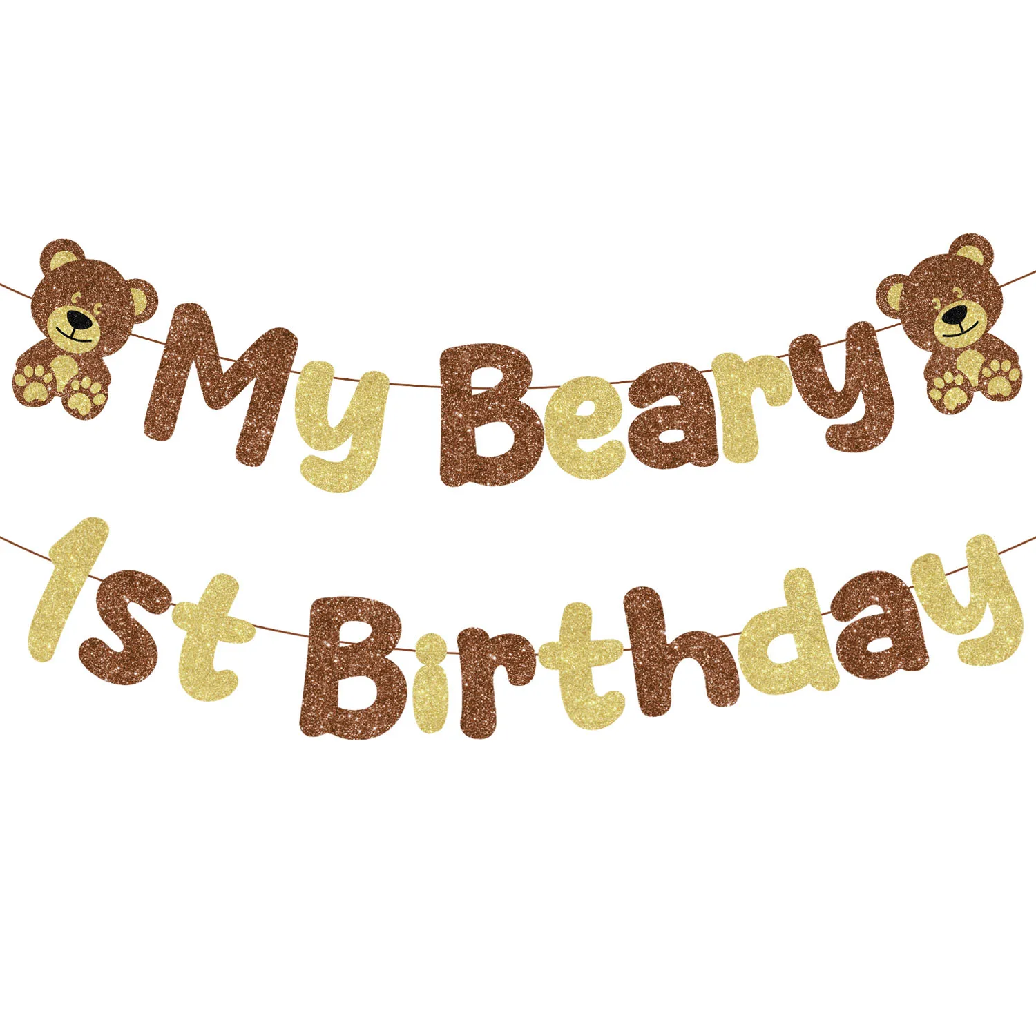 

Fangleland Brown Glitter My Beary 1st Birthday Banner Bear Themed First Birthday Party Decorations for Boys and Girls