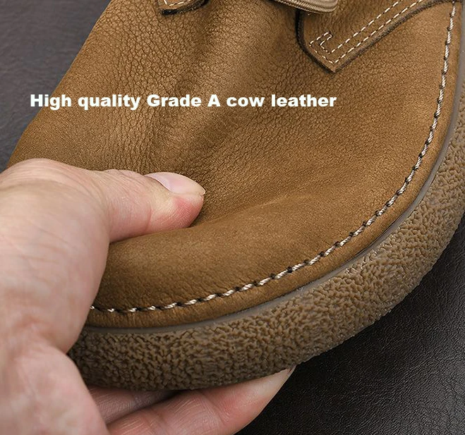 LIHUAMAO Cow leather Men‘ Shoes wide-toe leather shoes Casual Sneakers outdoor hiking work lace up sport footwear walking