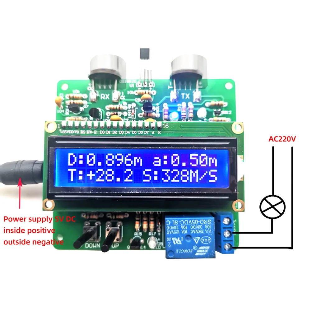 DC 4.5V-5.5V 51 Single-chip Ultrasonic Rangefinder Module 3CM-150CM LCD Display Temperature Alarm Distance DIY