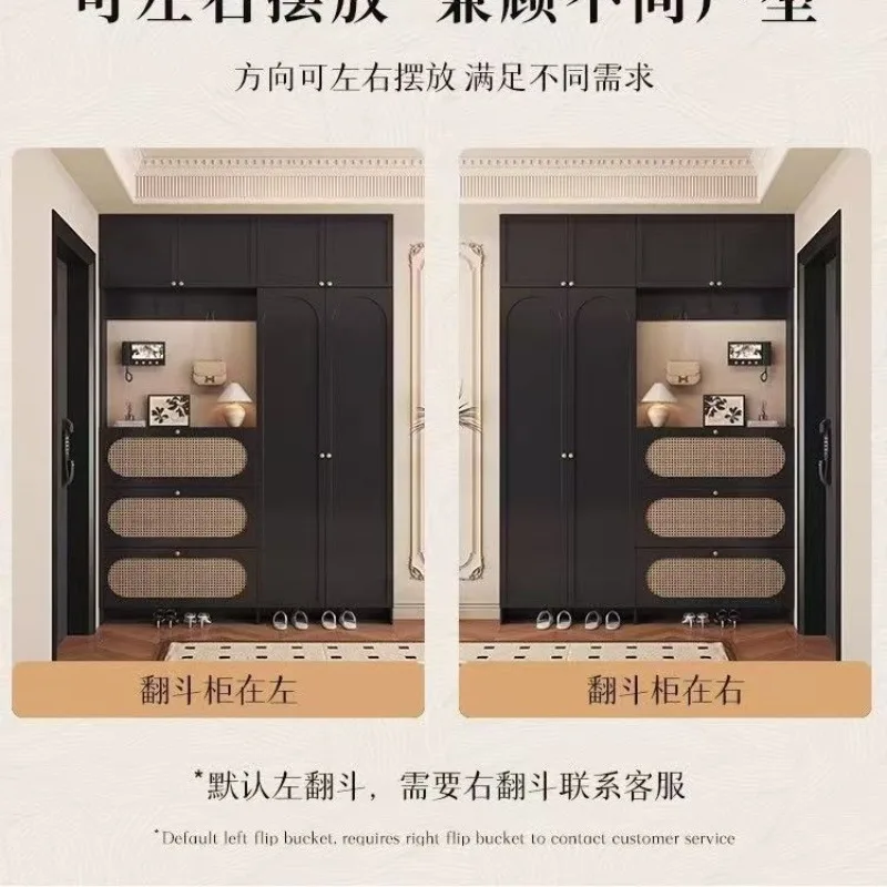 High-end rattan ultra-thin tipping bucket shoe cabinet, entrance integrated heightening multi-functional shoe and hat cabinet