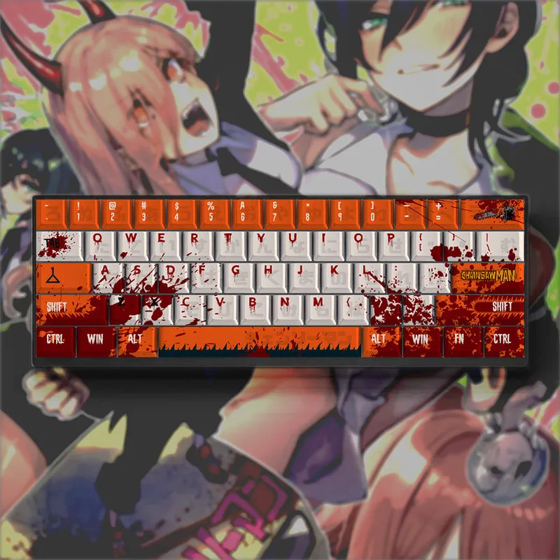 Chainsaw Man Keycaps Makima Power Pochita Reze Orange Red Heat Sublimation Original Profile Fit Wooting Magnetic Axis 60 87