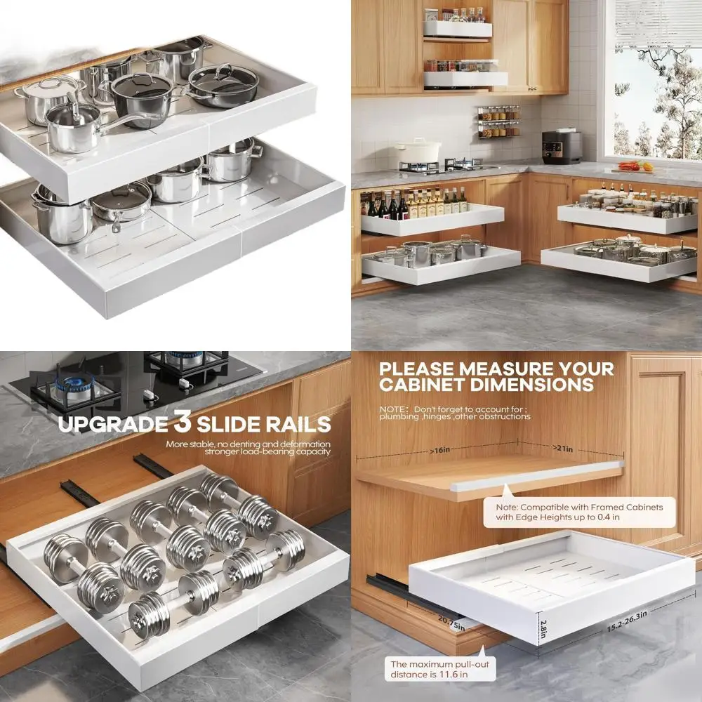 

Expandable Pull-Out Cabinet Organizer, 21 Deep, Adjustable Width 15.15-26.3, White