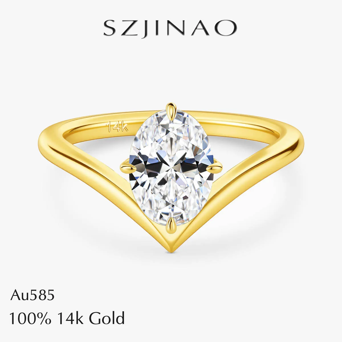 

Кольцо для помолвки V-образной формы из 14-каратного золота с муассанитом для женщин, 2 карата, овальная огранка D VVS1, 100% подлинное, для свадьбы, ювелирное изделие высокого качества