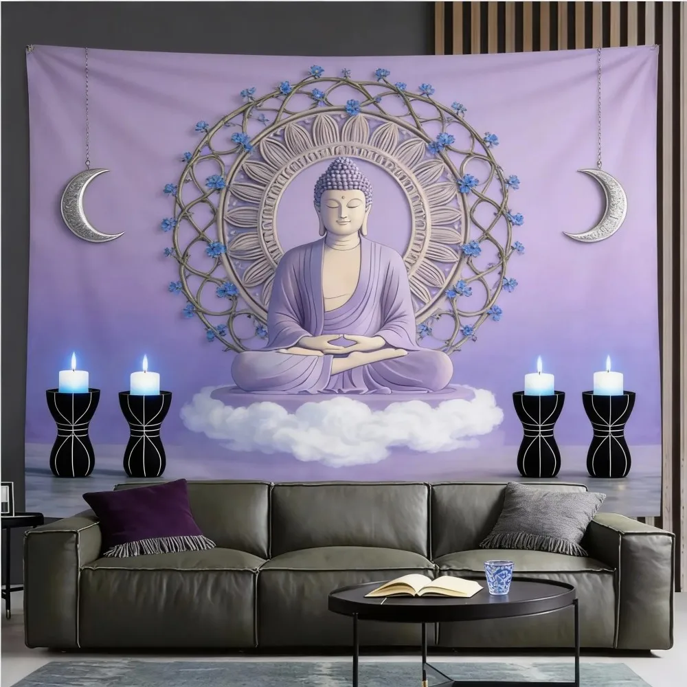 VIKAMA Reclining Buddha Zen Tapestry, Mandala Lotus Wall Hanging, Home Decor for Meditation Rooms and Living Rooms