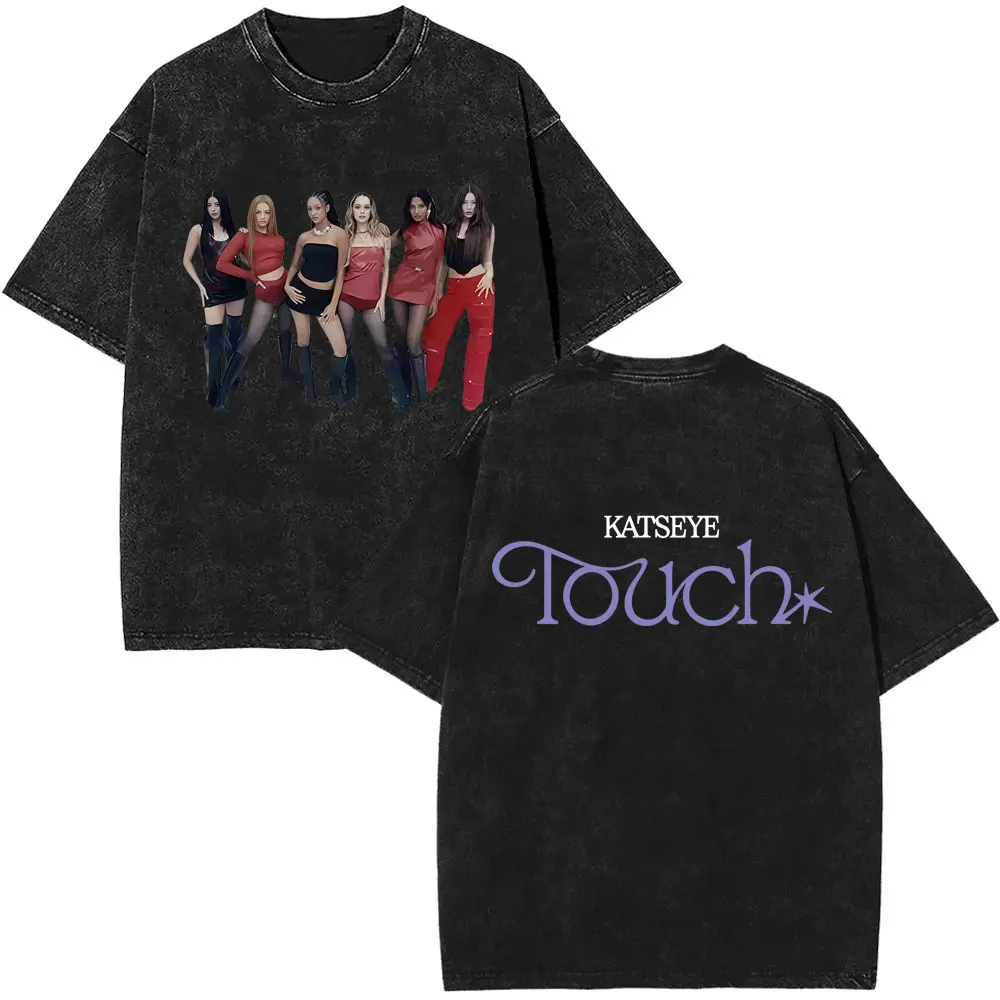 

Washed Vintage Korean Kpop Katseye Touch Graphic T-shirt Men Women Fashion Oversized Crewneck T Shirts Casual Cotton T-shirts