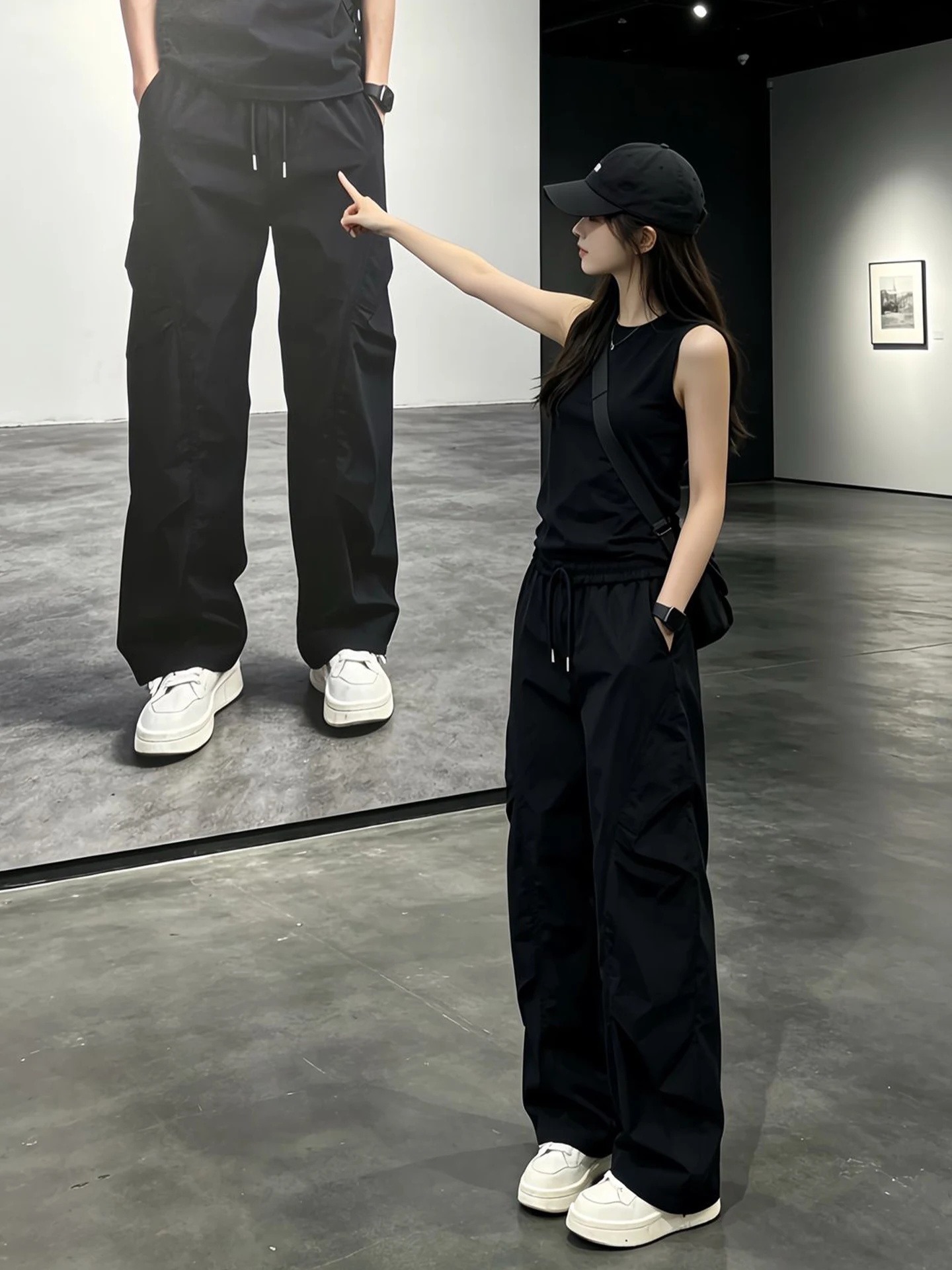 Black American Style Quick Dry Work Pants Men's Summer Thin Ice Silk Paratrooper Assault Pants Casual Sporty Loose Fit