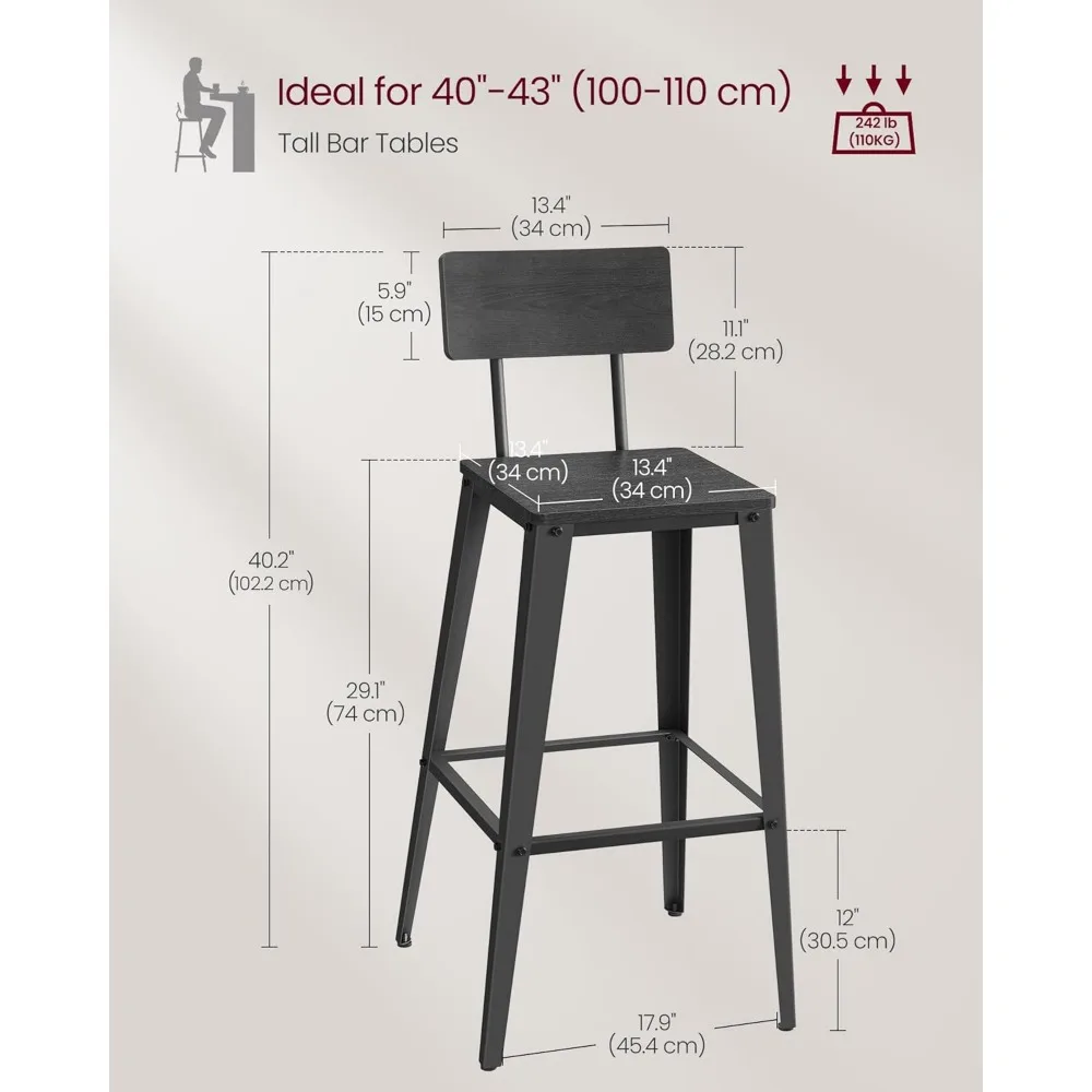 Bar Height Stools,Tall Barstools with Back, Counter Bar Chairs for Kitchen Island, Steel Frame, Industrial Style,Customized