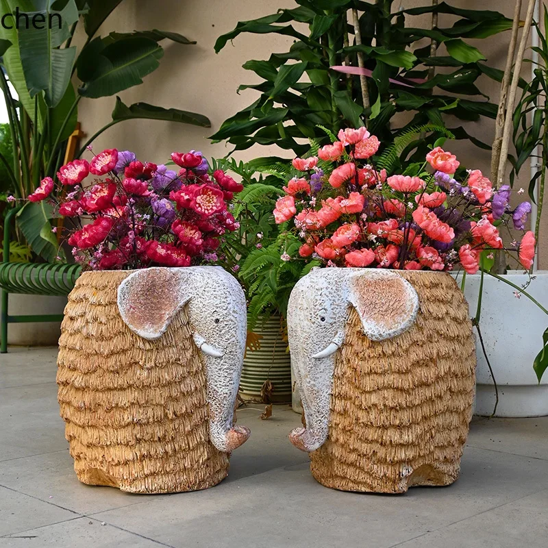 

HTT Simulation Animal Elephant Flower Pot Ornament Creative Flower Vase Outdoor Garden Landscape Sculpture Garden Decoration