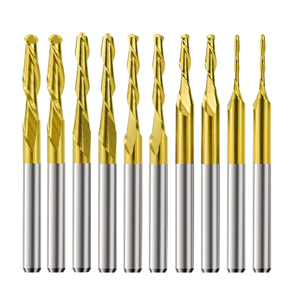 10 * الكرة الأنف نهاية المطاحن 1 مللي متر ، 1.5 مللي متر ، 2 مللي متر ، 2.5 مللي متر ، 3.175 مللي متر المزامير كربيد الكرة الأنف نهاية المطاحن CNC طحن أداة راوتر بت للمعادن