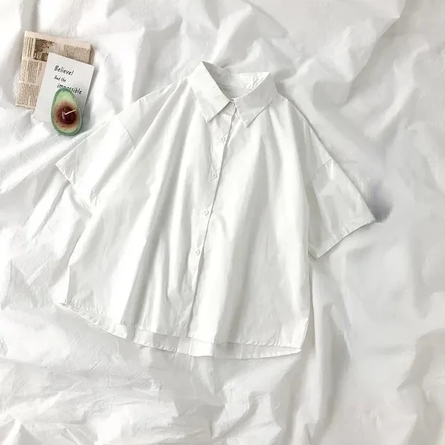 White Shirt Women Blusas Short Sleeve Lapel Blouse with Tie Japanese Fashion Student Summer Daily College Style Top 6