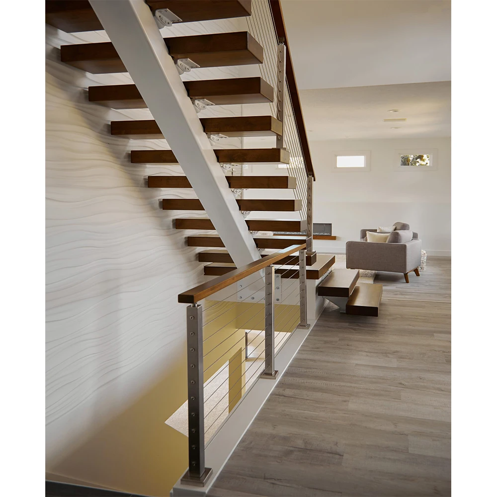 Personalizzazione Prezzo economico Scala galleggiante moderna Scala a sbalzo nascosta per ingresso a parete con gradini in legno con gradini in vetro