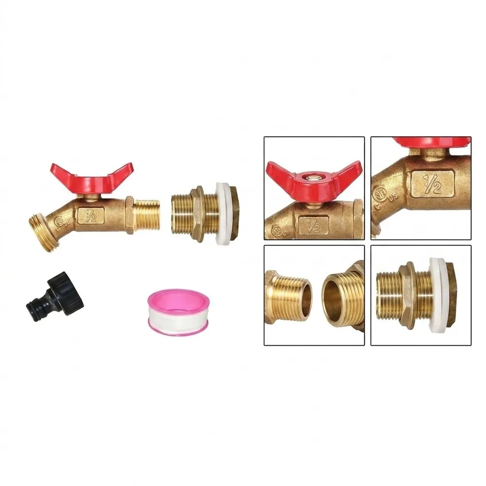 Solid Brass Rain-Barrel Spigot Kit 3/4 Inch Ball Valve Faucet For Garden Water Tank Hose Connection Outdoor Irrigation Equipment