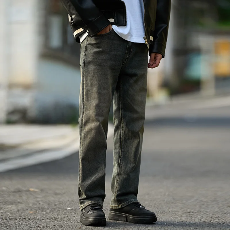 

Autumn/Winter American Vintage Casual Style Washed Denim Jeans for Men Plus Size 40 Slim Fit Loose Straight Lounge Pants Quality