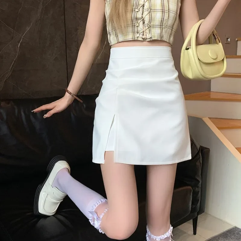 

Юбки с разрезом, женские гофрированные дизайнерские модные юбки с высокой талией, милые тонкие мини-юбки для девочек, летняя новая корейская версия, универсальные повседневные шикарные юбки