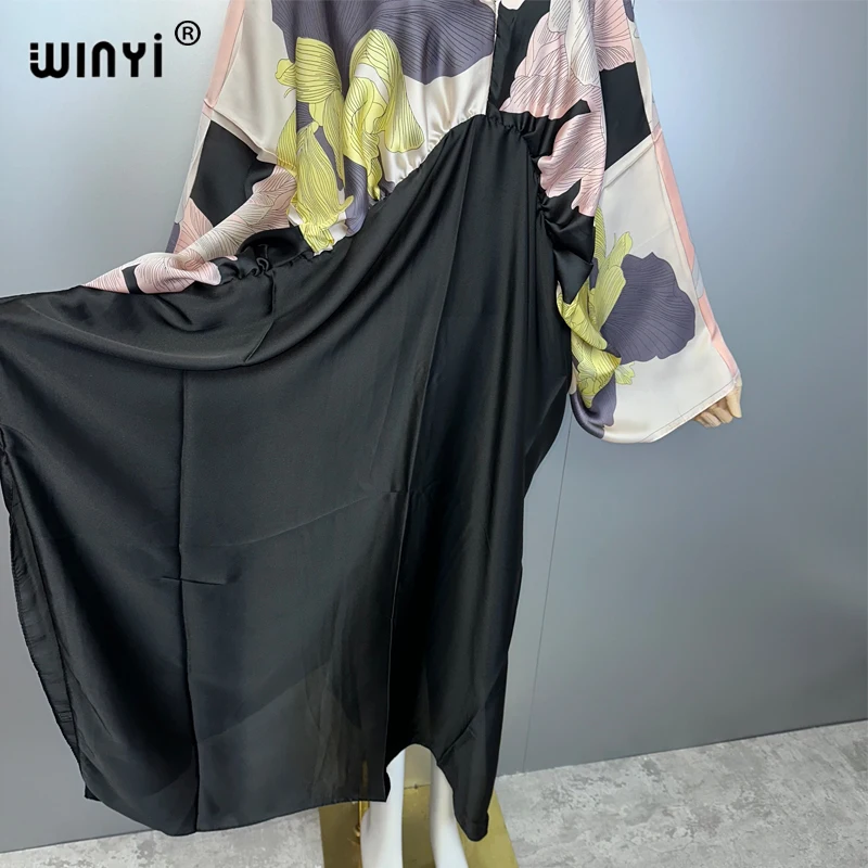 WINYI drucken sommer maxi kleid Muslimischen Abaya Dame strand cover up muslimische frau kleider Beachwear mode Kaftan abaya dubai luxus