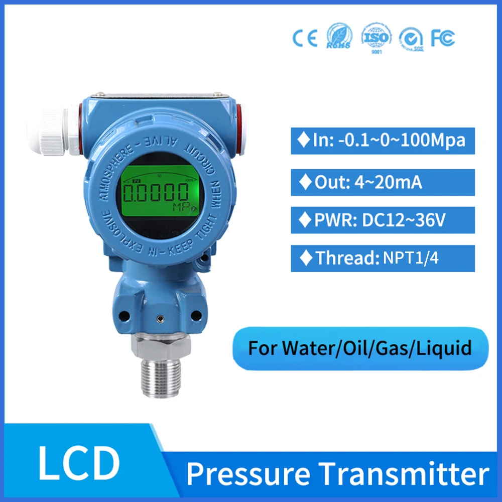 

NPT1/4 Smart Pressure Transmitter for Diesel Fuel Tank Pressure Transducer Water 4-20mA Pressure Sensor