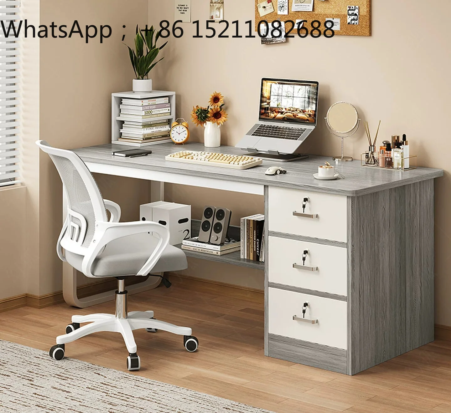 LLY Computer Bedroom Home Student Study Desk Locked Office Advanced Modern Long Desk Workbench Desk