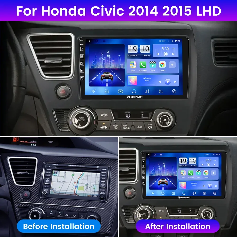 2Din Android Car Radio For Honda Civic 2014-2015 Multimedia Video Player GPS Navigation Stereo Audio Head Unit Carplay 4G