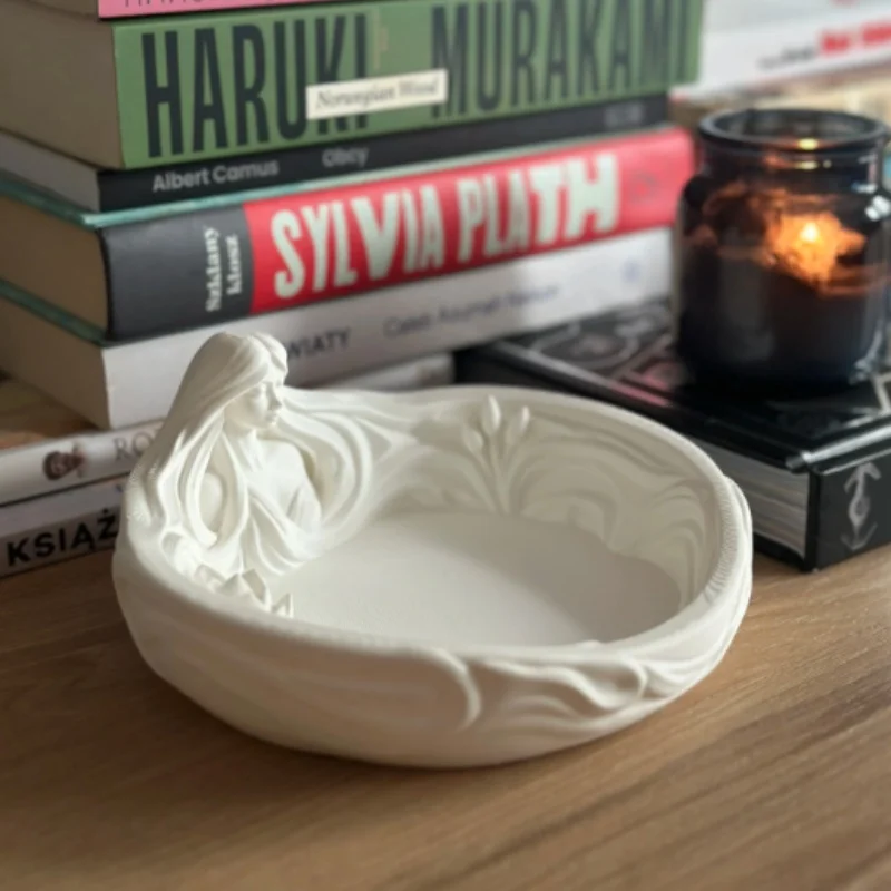 Ethereal Water Nymph Jewelry Tray, Lotus Mermaid Figurine Trinket Dish, Decorative Tabletop Storage Ornament