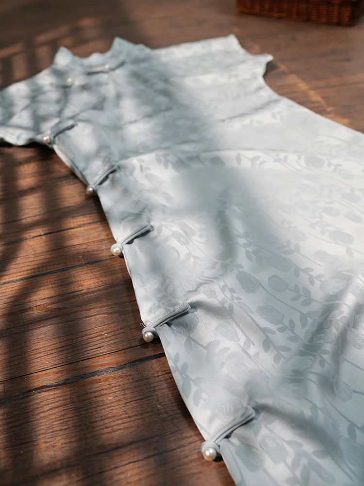 

Blue Vintage Chinese Sle Qipao Full Open Collar Women's Faionable High-Quali Summer Thin Long Dr Traditional Method
