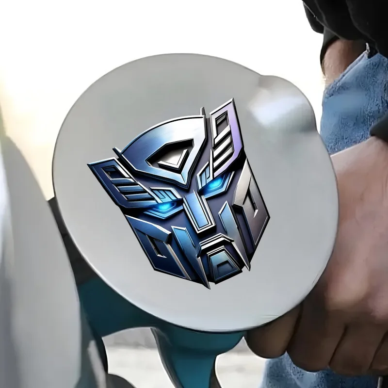 3D Style Transformers Autobots Car Sticker, Blue Silver Robot Head Waterproof Vinyl Decal, Auto Gas Cap Body Decor