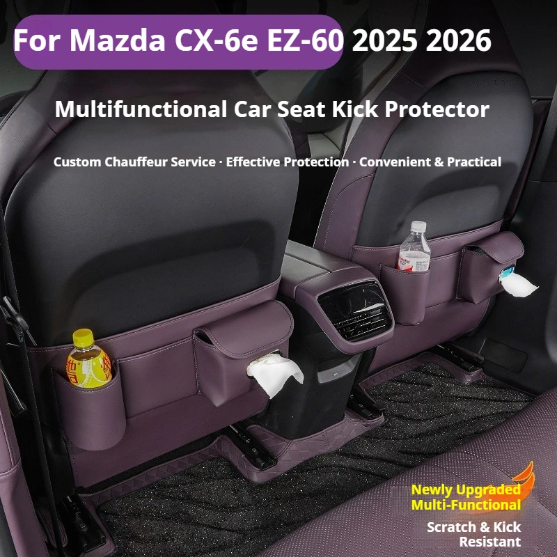 

For Mazda CX-6e EZ-60 2025 2026 Car Rear Seat Back Kick Pad Protector Leather Multifunctional Anti Scratch Backseat Organizer