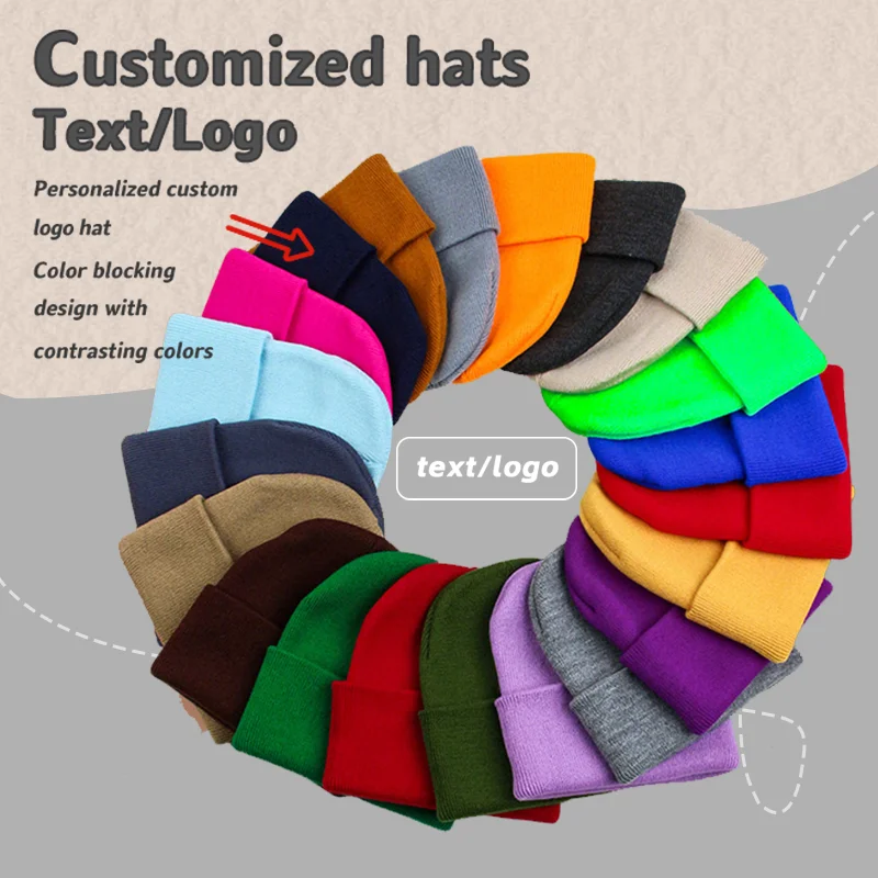 

Custom Printing Embroidery Logo Knitted Hat Autumn and Winter Solid Color Versatile Warm Men's and Women's Skull Beanie Caps