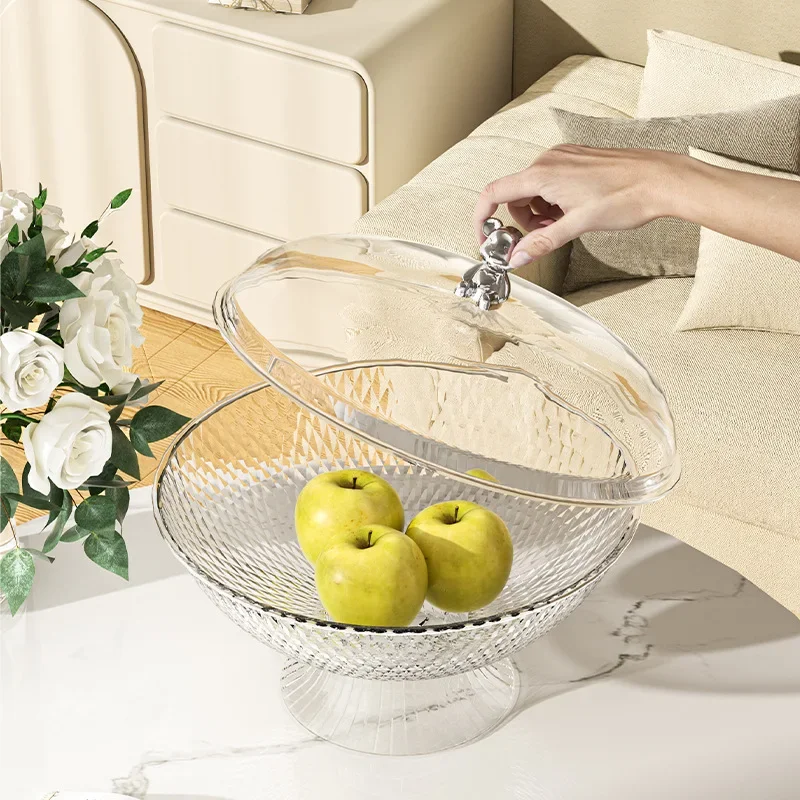 Drain with Lid Fruit Tray Home Living Room Coffee Table Dust-proof Fruit Tray Bow Shaped Fruit Basket Snacks and Candy Tray