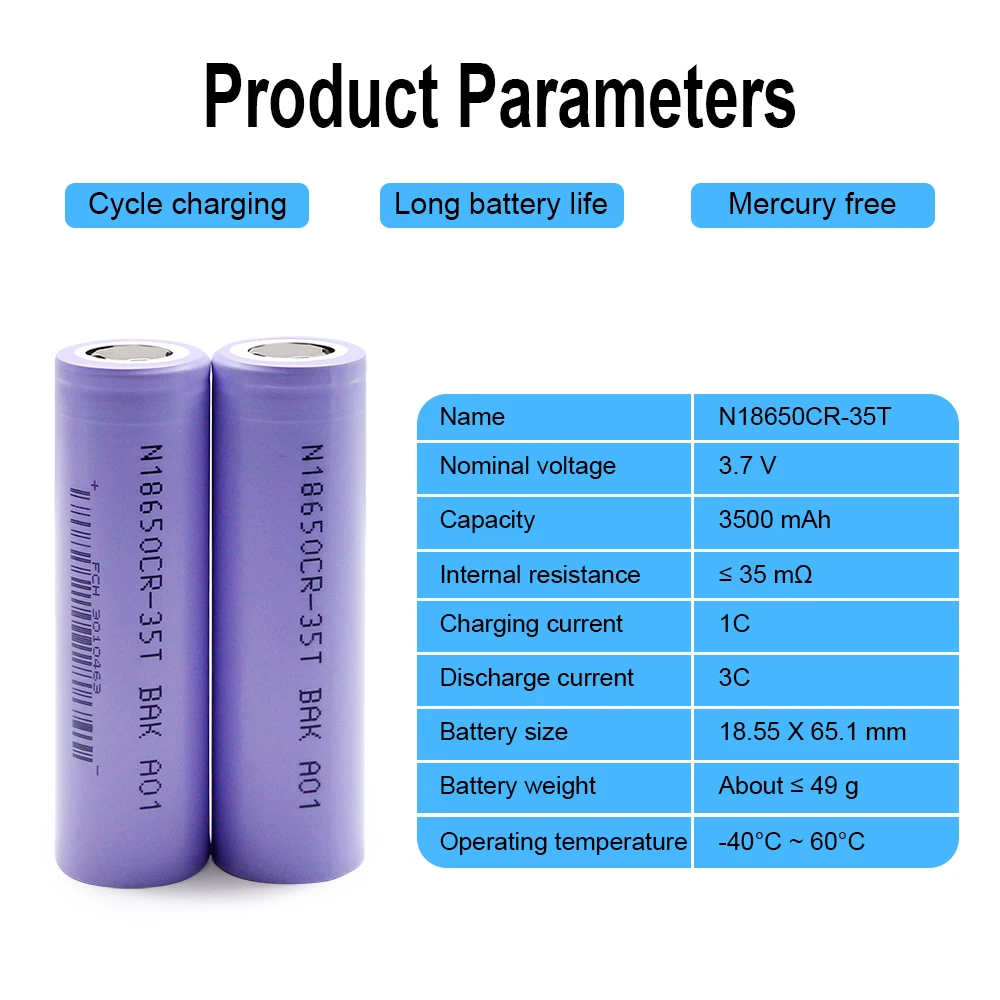 BAK 18650 Battery 3500mAh 3.7V Lithium Battery For Flashlight / Tool Rechargeable Batteries with Real Capcity 3500mAh High Power