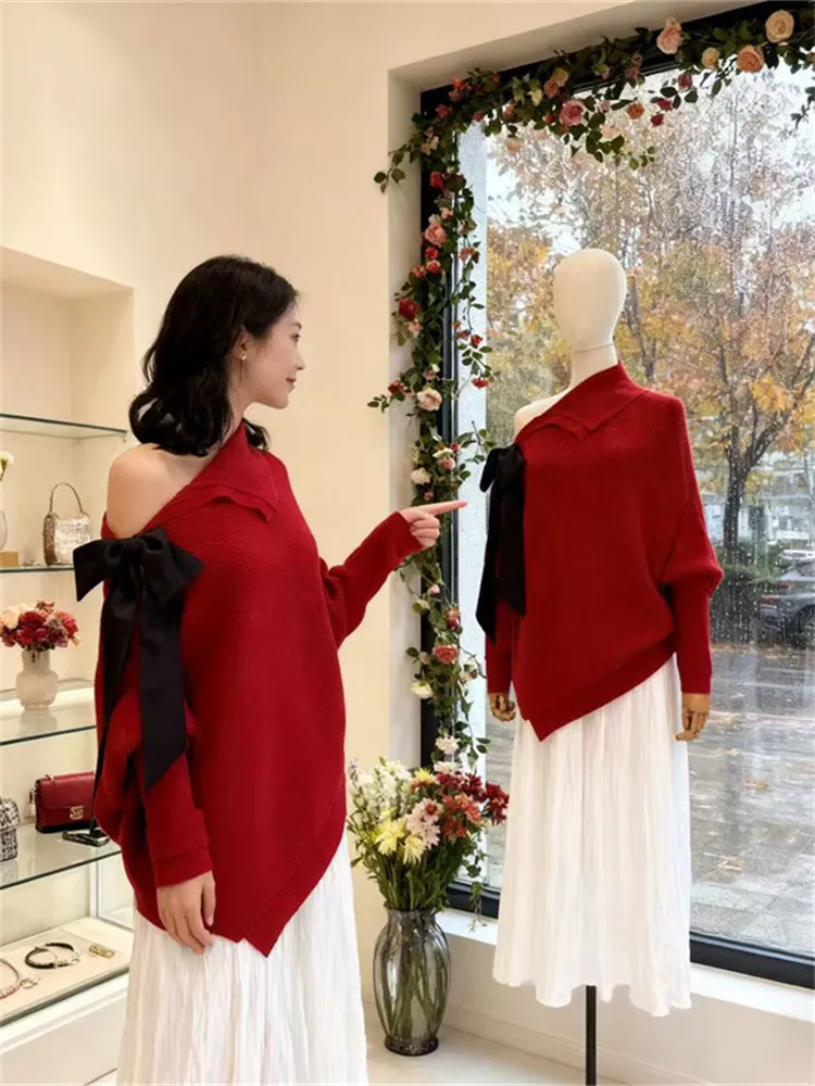 

Ele Casual oulder Bared Asymmetrical Sweater Soft Knitted Spring New Sle Women's Faion Trend Button up Knitwear