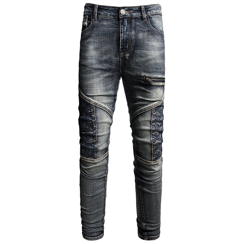 2026 Motorcycle Jeans Men's Street Party Trend Casual Patchwork Design Men's Fashion New Style Skinny Pants
