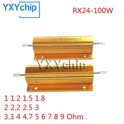 1pcs RX24 100W Aluminum Power Metal Shell Case Wirewound Resistor 1 1.2 1.5 1.8 2 2.2 2.5 3 3.3 4 4.7 5 6 7 8 9 Ohm