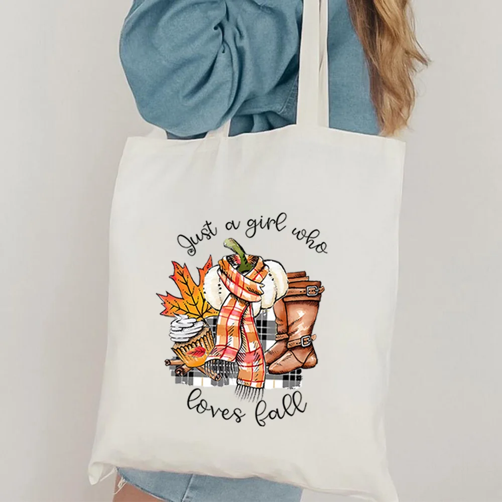 Just A Girl Who Love Fall Tote Bag Pumpkin Spice Tote Bags Thanksgiving Fall Vibes Handbag Halloween Pumpkin Women Shopping Bag