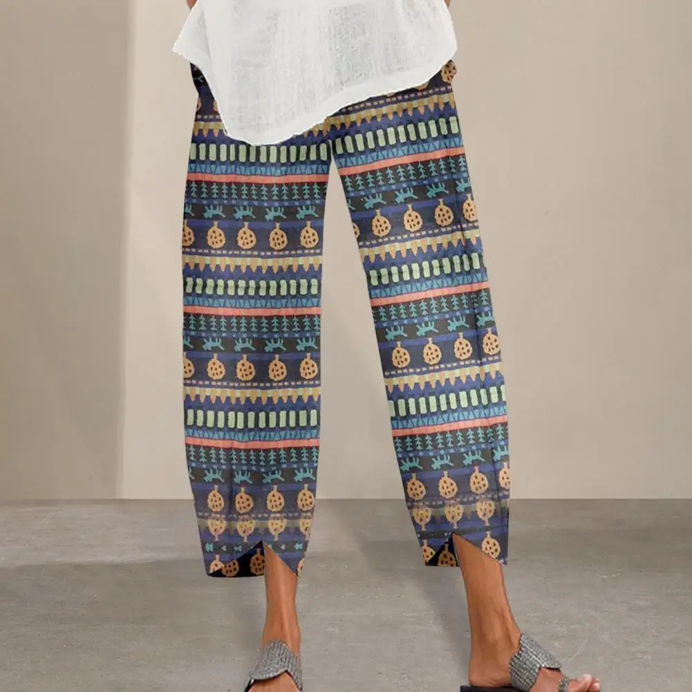 Pantalones bombachos con cintura elástica para mujer, diseño de pierna ancha, estampado Irregular, informal, A la moda