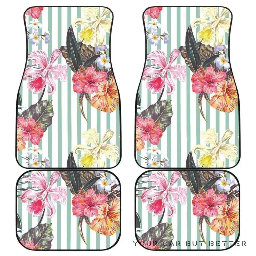 Colorful Orchid Flower Pattern Front And Back Car Mats 045109