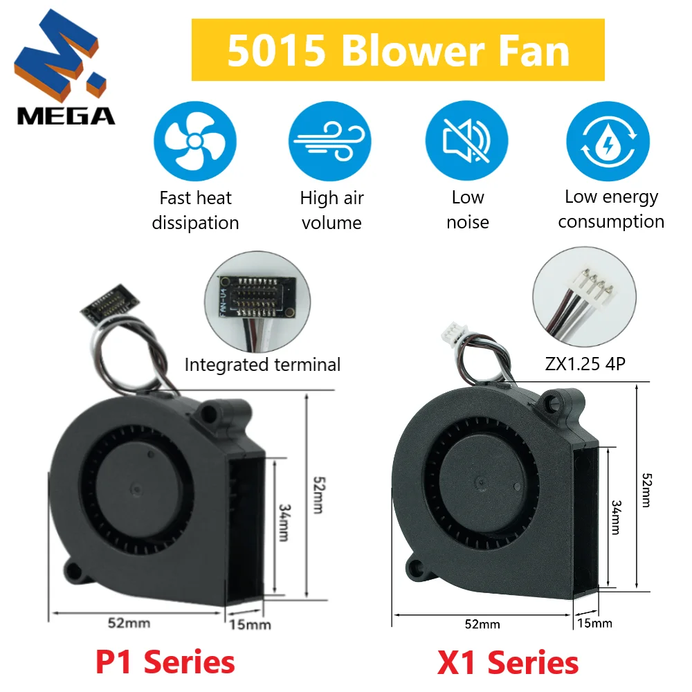 Kipas Blower 5015 untuk Komponen BambuLab X1 X1C P1P P1S, Kipas Pendingin Kecepatan Tinggi Volume Udara Besar Rendah Kebisingan, Suku Cadang Printer 3D