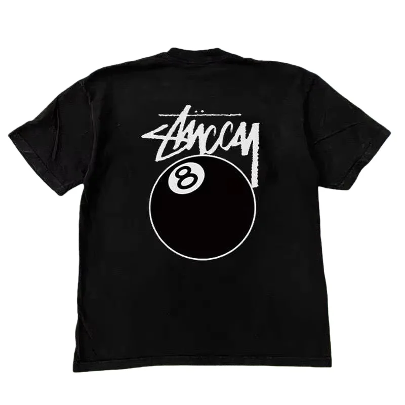 

2026 Модная классическая черная освежающая футболка с 8 шарами, американский трендовый топ, повседневная футболка с короткими рукавами, летний стиль