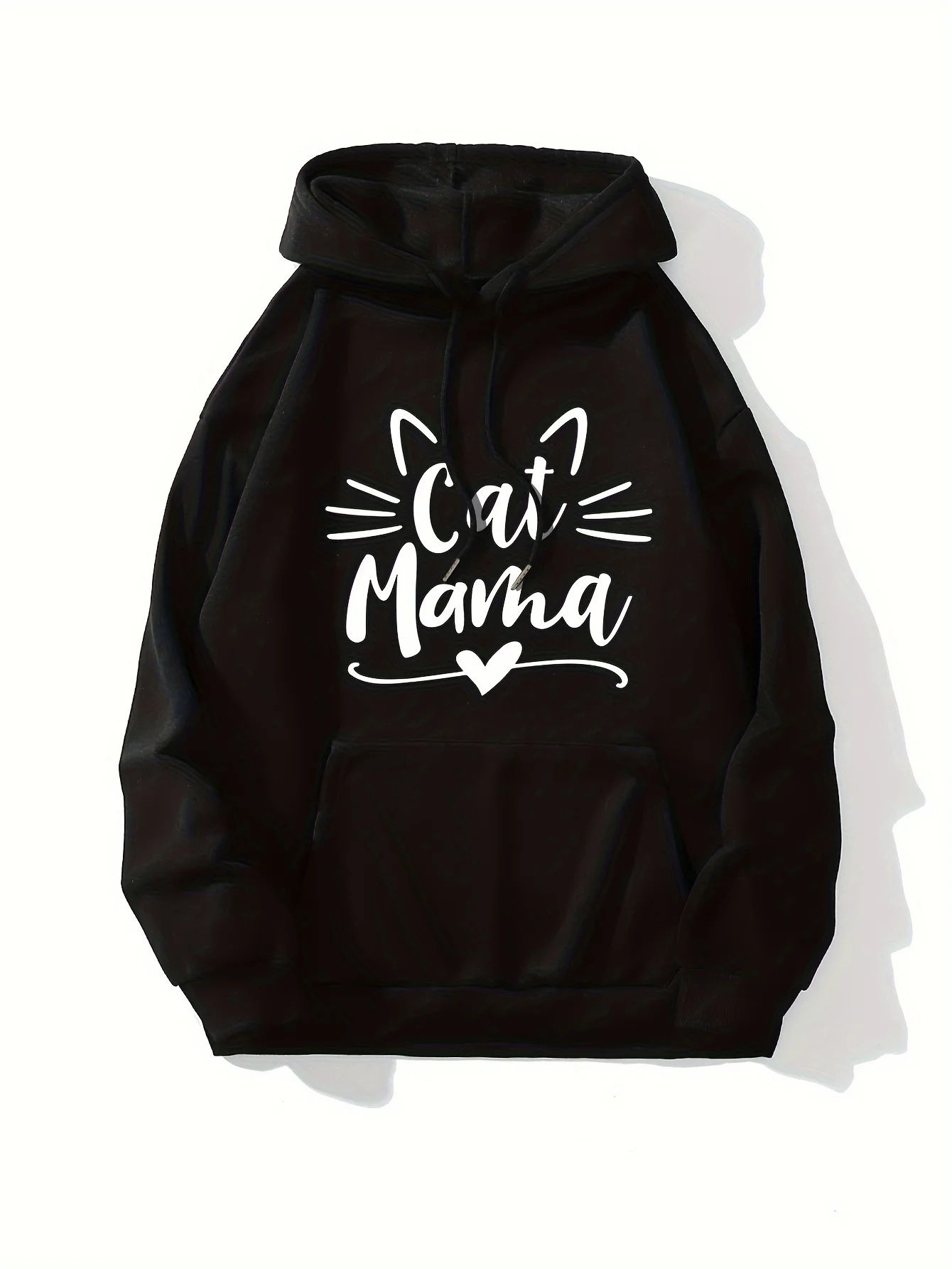 هوديي رائع للقطط - تصميم ناعم وكاجوال برباط مع جيب الكنغر وطباعة حروف وآذان قطط لطيفة #2