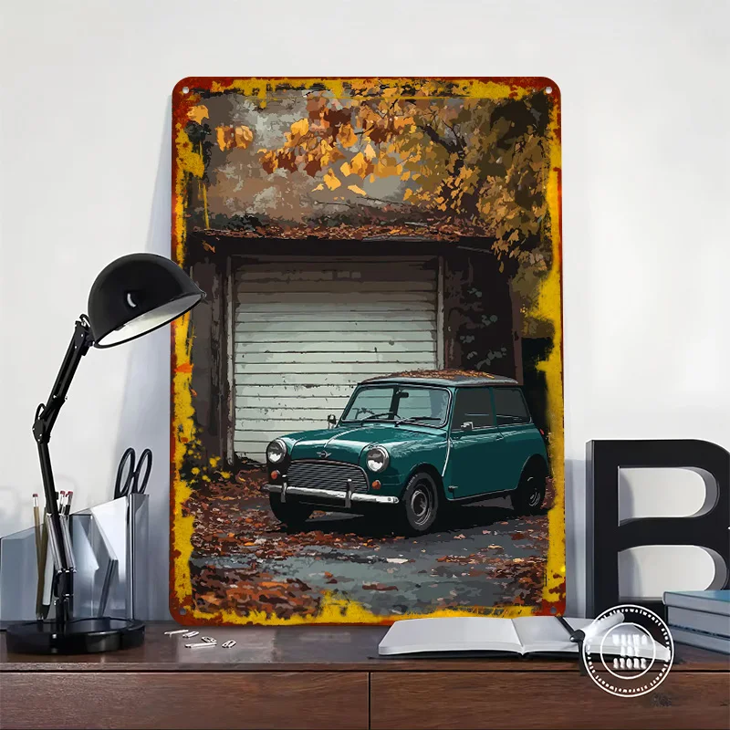 Vintage UK Car Cooper in Autumn Poster Customized Vintage Metal Signs Wall Art Retro Tin Plaque for Home Decor Living Room House